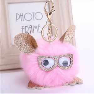 TODAY ONLY! Sparkly Owl Pom Pom Keychain - Pink